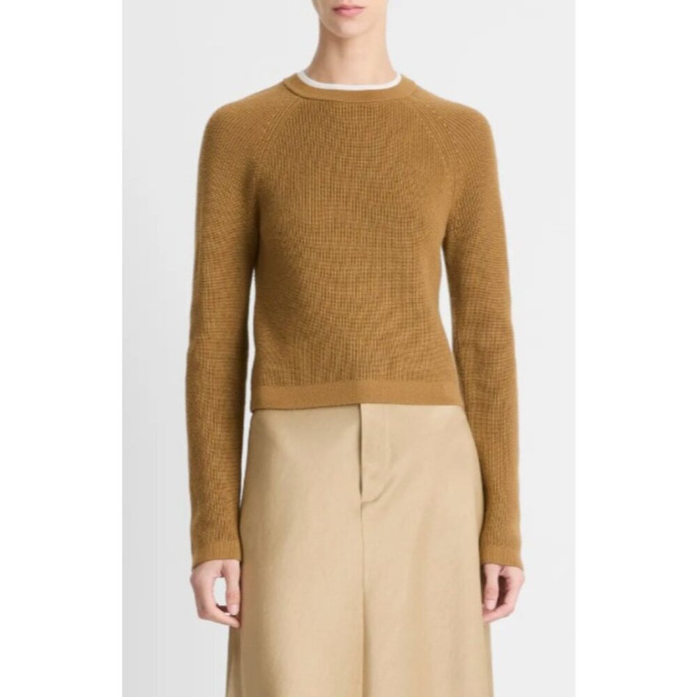 Vince Wool Cashmere Contrast Crewneck Sweater Brown SZ XL NEW
